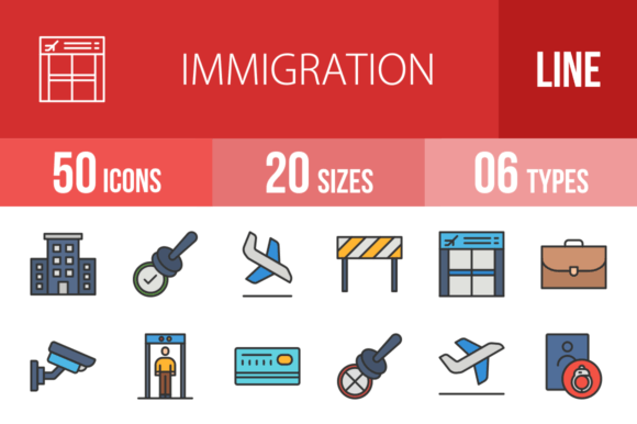50 Immigration Filled Line Icons for Modern Design