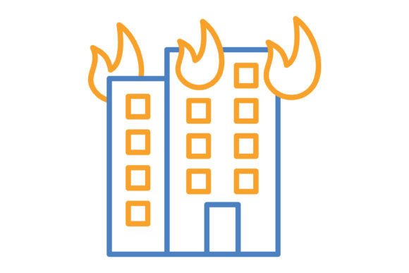 Building Fire Blue & Orange Line Icon: A Modern Design Asset