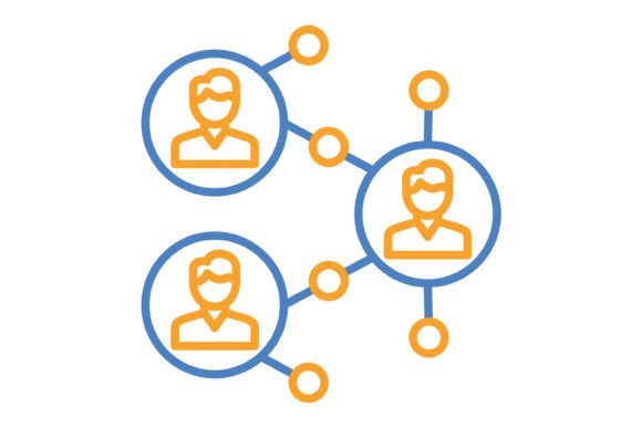 Networking Blue & Orange Line Icon: Versatile Digital Assets
