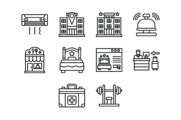 Streamline Your Hotel Branding with 10 Hotel Outline Icons Bundle